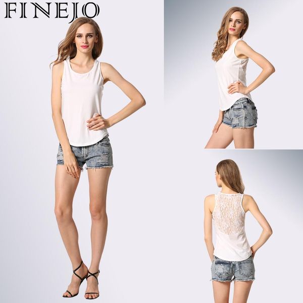 

finejo mini lace ladies splicing tank t-shirt casual sleeveless o-neck stylish women, White