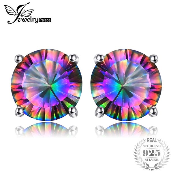 

natural mystic rainbow z earrings stud for girls genuine pure solid 925 sterling silver round brand fashion wholesale, Golden;silver