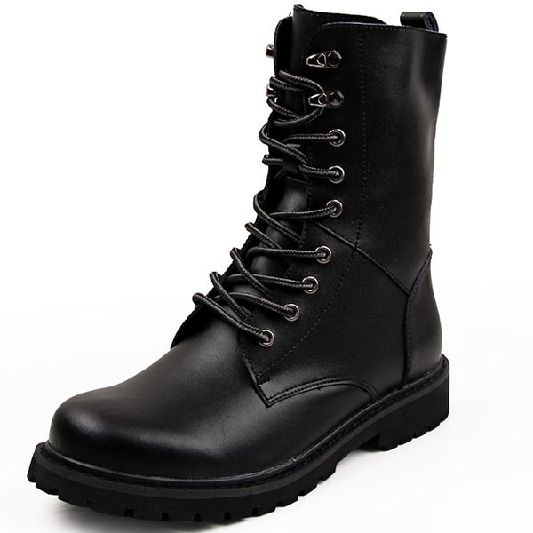 

fashion genuine leather martin boots male shoes for men casual comfortable short plush solid footwear, Black