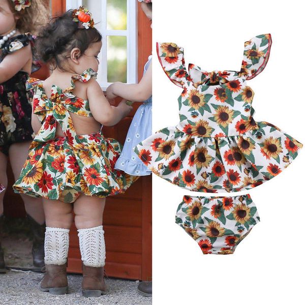 Sunflower Denim Shorts Headband Kid Toddler Girl Summer Outfit 3pc Wild One Vest Top Kehen