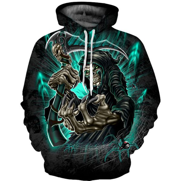 

fashion galaxy grim reaper printed men women 3d hoodie autumn winter men hip hop skulls pullovers funny sweatshirts, Black