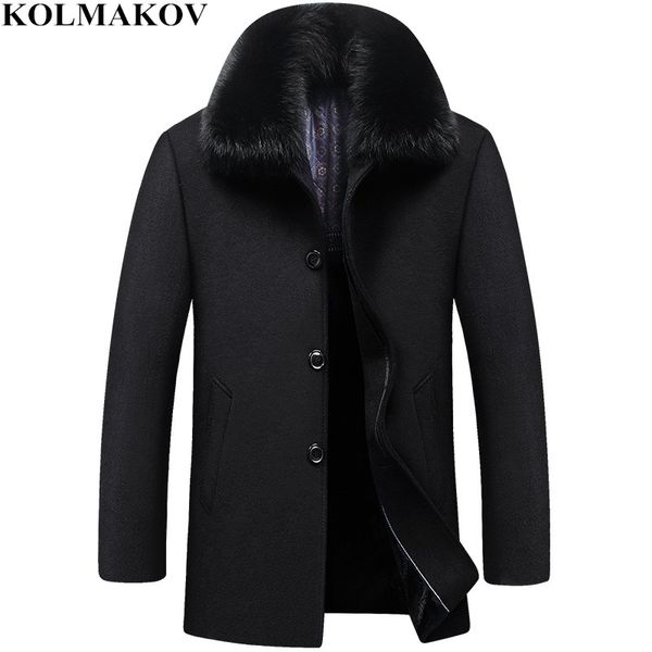 

2018 new men's woolen coats with detachable fur collar men autumn winter mens wool windbreaker slim fit m-4xl thick overcoats, Black