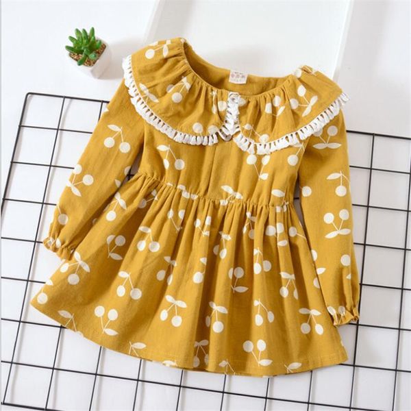 

bibicola baby girls party dress clothing infant girls spring autumn cotton print frocks newborn princess style dress, Red;yellow