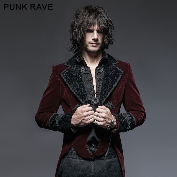 

punk rave men's clothing gothic gentle jacket with scissors tail color of claret-red classical buttons classical sense coats, Black