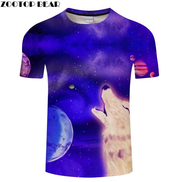 

fashion tshirt men wolf t shirt galaxy t-shirt moon tee 3d male camiseta streatwear short sleeve o-neck dropship zooear, White;black