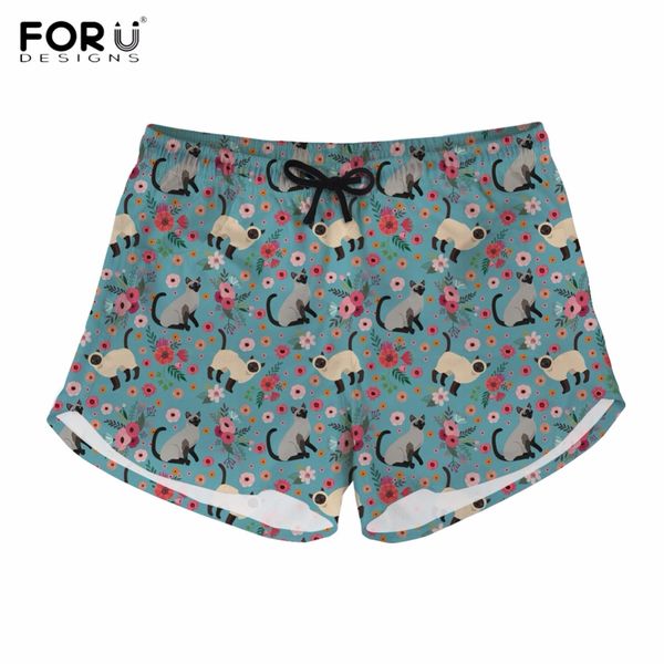 

forudesigns cute siamese cat/kitten flower print woman summer casual shorts casual short pants for teen girls harajuku fit short, White;black