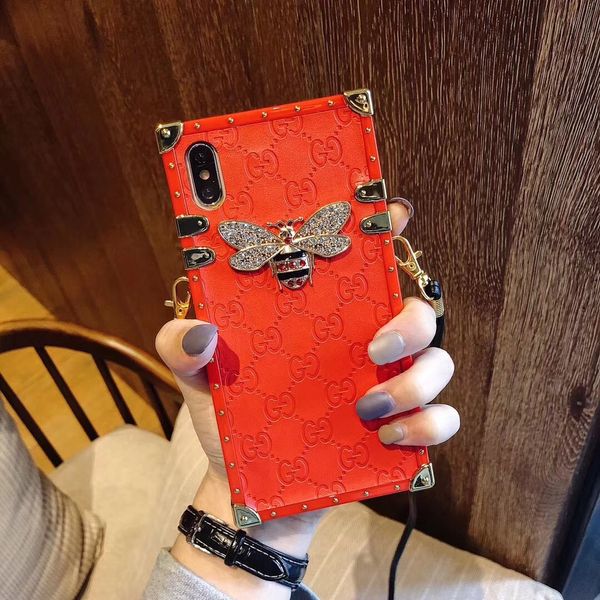 

Brand creativity luxury bee big red for iphone x xr x max 8 6 7 6plu mobile phone ca e lanyard female model