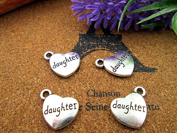 

36pcs 18x15mm daughter charms, antique tibetan silver 2 sided daughter heart charm pendants, Bronze;silver