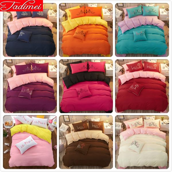 

soft cotton plain pure color 3/4 pcs bedding set kids soft bed linen single full  king size duvet cover