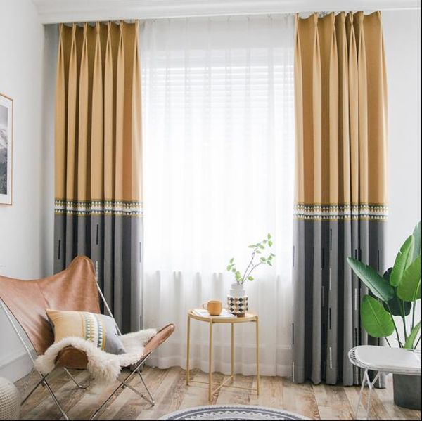 2019 European North Style Splice Embroidered Linen Curtains For Bedroom Imitation Gray Yellow Geometric Curtains For Living Room From Caley 72 47