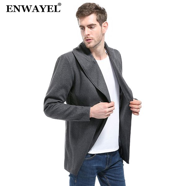 

enwayel 2018 autumn winter casual men jacket coat wool blends long overcoat slim fit male outerwear fashion brand clothing fy10, Black