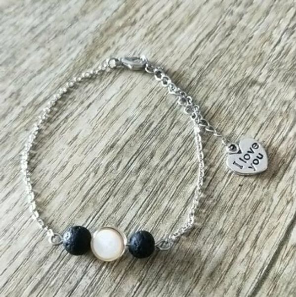 

черный лава камень квадратный круглое сердце браслет diy ароматерапия эфирное масло диффузор браслет для женщин мужчин, Golden;silver