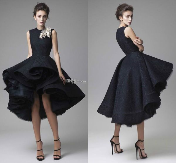 

elegant navy blue krikor jabotian high low prom dresses designer puffy handmade flower lace formal short party evening gowns holiday 2018, Black