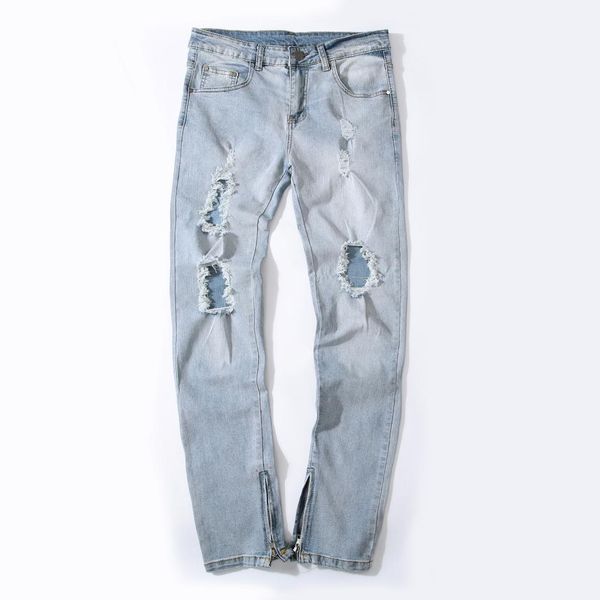 

hole pockets fashion mens designer jeans pants casual solid denim pants plus size mens clothing plus size, Blue