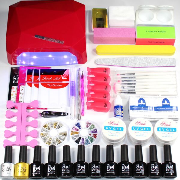 

2018 nail nail manicure set dryer lamp 36w/48w led curing 10 color polish uv gel base gel coat lacquer manicure kits