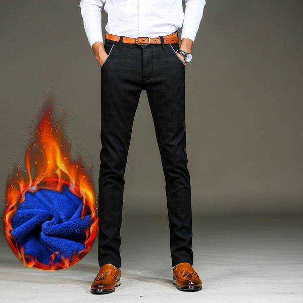 

sofie 2018 winter new men's warm casual england plaid pants and dress pants men sanding male trousers men's winter long, Black