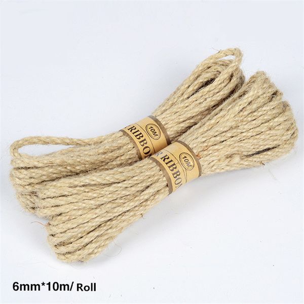 

10m*6mm festival decor natural rope jute pet tie string twine twisted jute rope diy party favor cords, Black;white