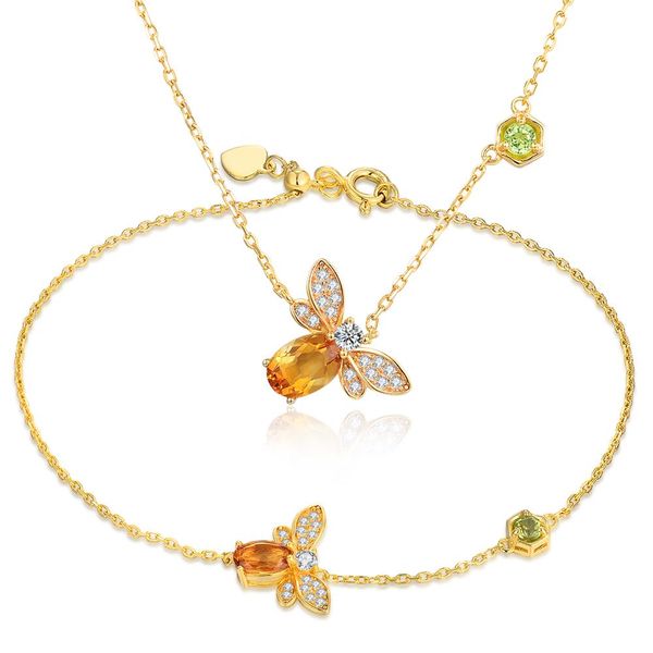 

lamoon bee 5x7mm 1ct 100% natural citrine 925 sterling silver jewelry s925 jewelry set v027-4, Black