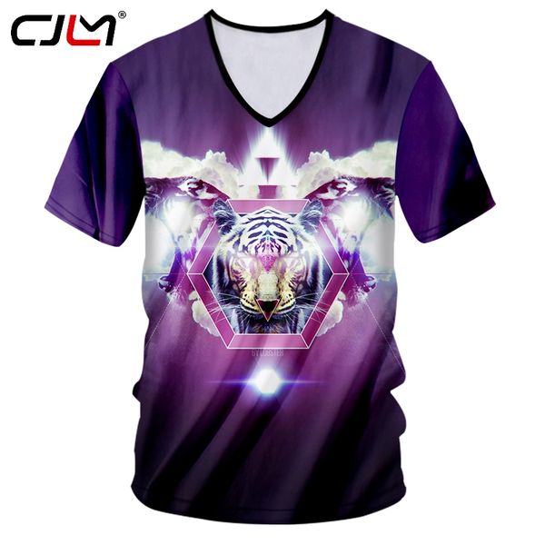 

cjlm t shirts man deep v-neck slim fit 3d print polygon and leaf hip hop large size costume summer t-shirt drop shipping, White;black