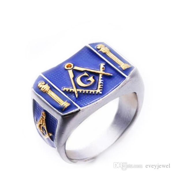 

Новый 2018 Мужчины позолоченные хип-хоп кольцо Золотой масонские кольца масон сини