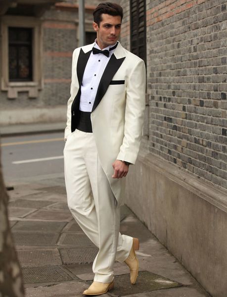 

2018 handsome men suits ivory peaked lapel custom made slim fit wedding suits tailcoat bridegroom 2piece man prom formal tuxedos blazer, Black;gray