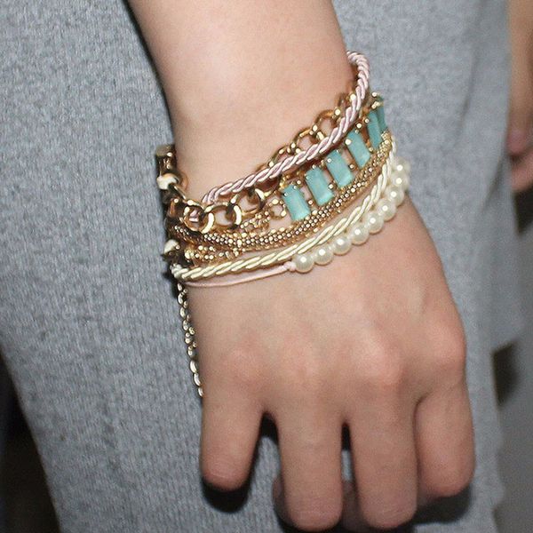 

joldhaf women's knit bracelet unique mix natural stone stainless steel stone charm 5 strand wrap bracelet handmade bohemian bra, Black