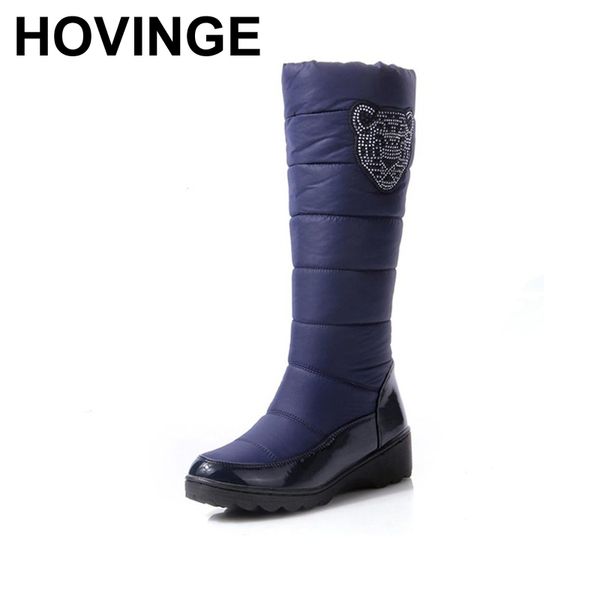 

hovinge fashion waterproof snow boots women's knee high boots flat winter platform fur shoes women, Black