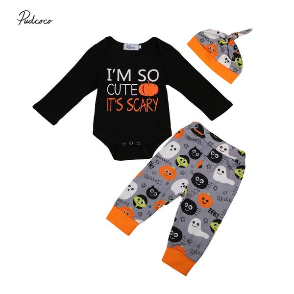 

3pcs set newborn baby boy girl halloween clothes romper+ghost pants outfits, White
