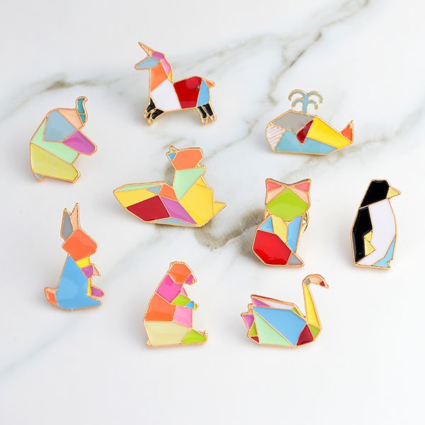 Großhandel Schwan Fuchs Elefant Katze Pinguin Eichhörnchen Origami Tier Pin Set Abzeichen Hartemail Pins Brosche Tier Schmuck Tier Brosche Von