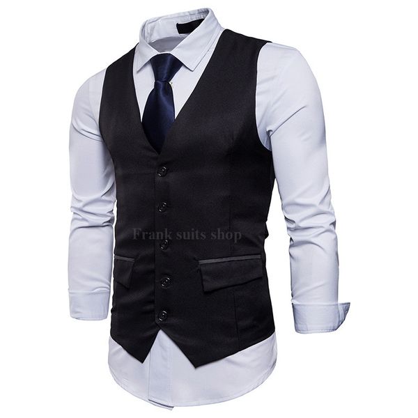 

2018 new arrival dress vests black slim fit mens suit vest male waistcoat gilet homme casual sleeveless formal business gilet, Black;white