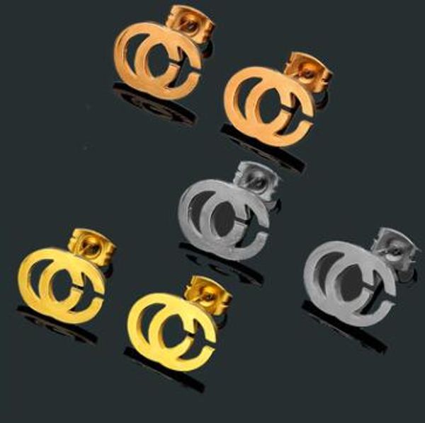 

wholesale price Famous brand 316L Stainless steel high quality studs 3 colors Gold Plated earrings Free Shipping