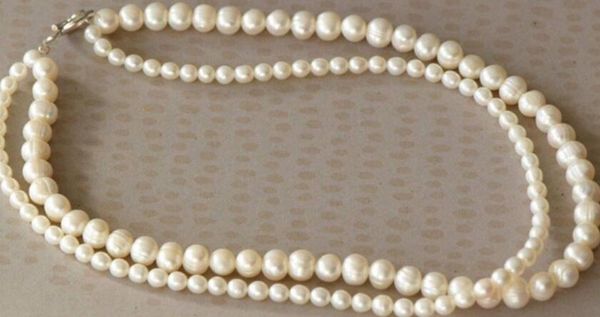 

ll<<<cultured 2 strand white pearl necklace, Silver