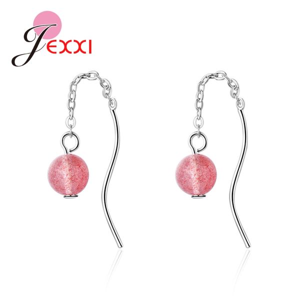 

jexxi luxury fine jewelry pink opal ball shape pendant chain earrings for ladies girl 925 sterling silver sweet romantic trend