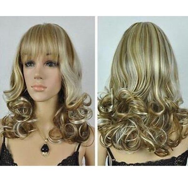 

medium new style brown mix blonde hair wigs for women wig, Black;brown