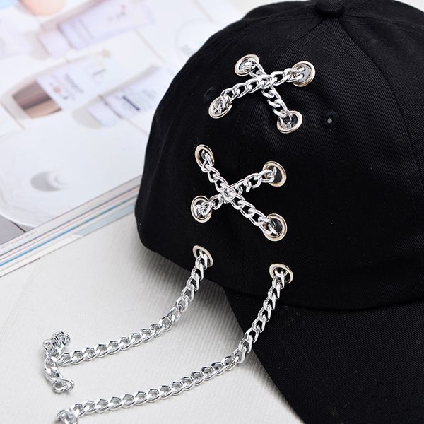 

new iron chain baseball cap europe and america dome punk solid color couple cap hip hop hat, Blue;gray