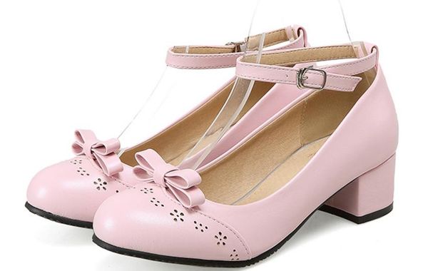 

send bowknot coarse heel single shoes middle heel women shoes big size shoes 44 45 46 47 48, Black