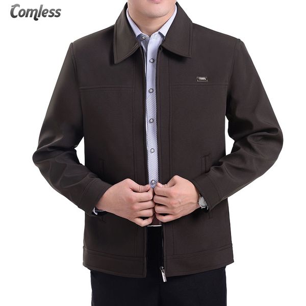 

new autumn men's jackets turn-down collar overcoat middle-aged man casual zipper coats male outerwear jacket plus size 4xl, Black;brown