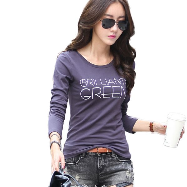 

autumn t shirt women long sleeve candy colors t-shirt 2018 winter letter print basis tshirt womens cotton tee plus size, White