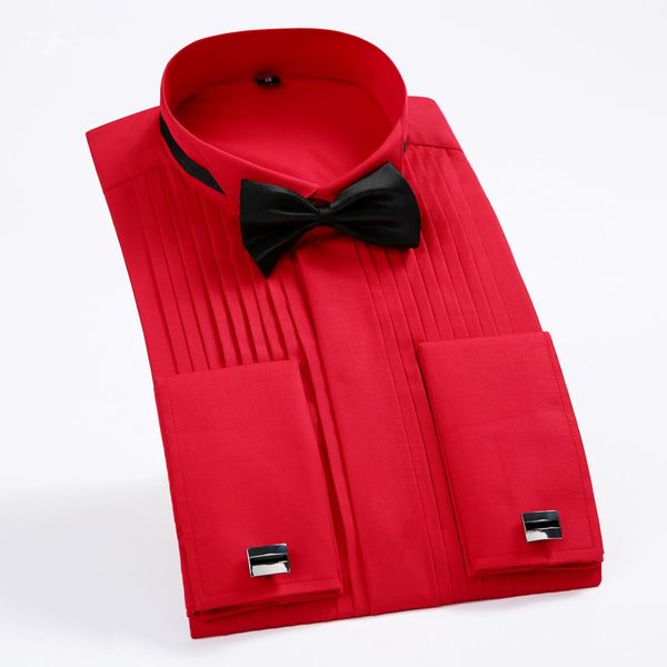 

2018 new fashion men dress shirt brand wedding long sleeve white formal shirt party with bow tie cufflink men tuxedo shirts, White;black