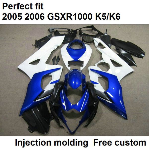 Satış sonrası vücut parçaları Suzuki GSXR1000 2005 2006 beyaz mavi enjeksiyon için kaportalar kaporta kiti GSXR1000 05 06 VG12