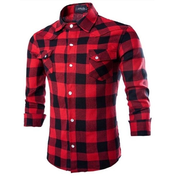 

geek men shirt pure cotton grid casual gem buckle slim long sleeve, White;black