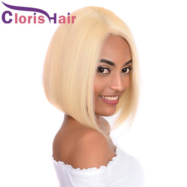 Pure Blonde Short Bob Wigs Malaysian Straight Human Hair Pixie
