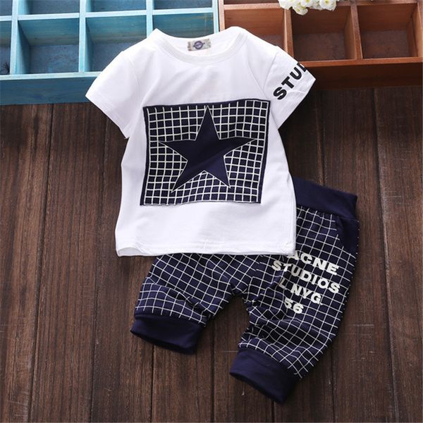 

baby boy clothes 2018 summer kids clothes sets t-shirt+ shorts clothing set star printed clothes newborn suits, White