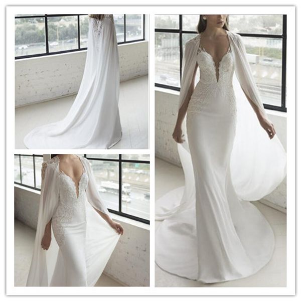 2019 Nuova guaina abiti da sposa con corsetto da spiaggia in chiffon bianco con involucro Abiti da sposa sexy con applicazioni in pizzo Nigeria abiti da sposa