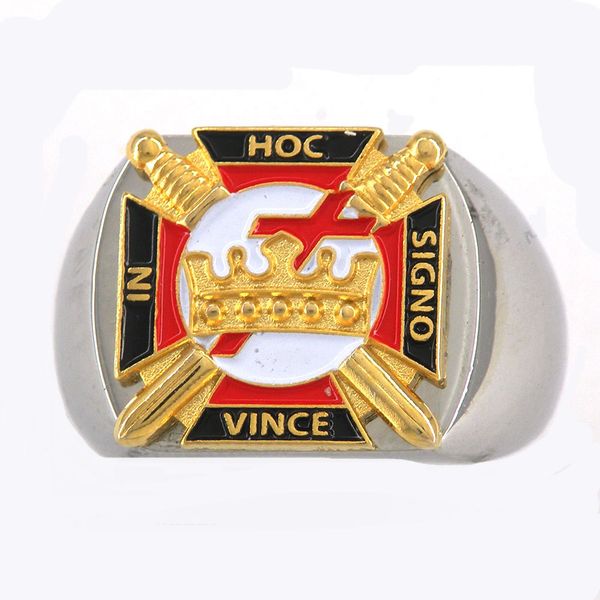 

custom made stainless steel mens or wemens jewelry masonary scottish rite hoc signo vince in masonic rings mblr0002, Silver