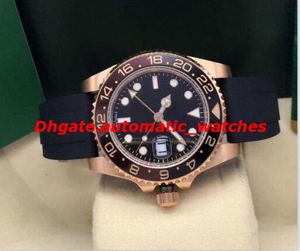 

selling luxury watches ii 18k rose gold rubber bracelet 126715 black dial/ceramic bezel 40mm stainless automatic fashion men's watch, Slivery;brown