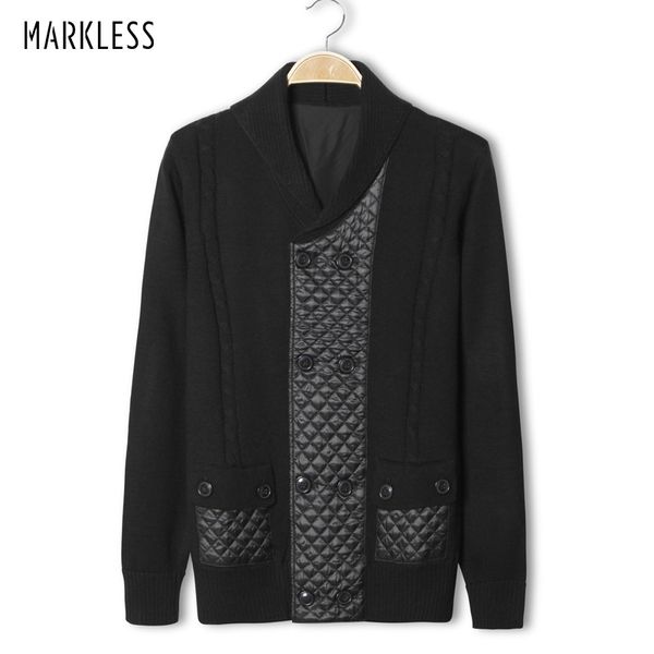 

markless 2018 winter v-neck sweater men loose casual warm cardigans knitting sweaters pull homme sueter hombre msa2707m, White;black