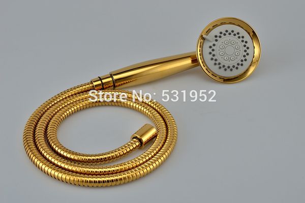 

3-jet pvd-ti gold finish telephone hand held shower head & hose gold plated luxury shower sprayer