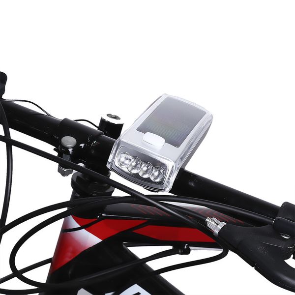 Bike USB Ricaricabile Solare Ciclismo 4 LED Luce anteriore Lampada da manubrio per bicicletta con batteria agli ioni di litio incorporata in clacson