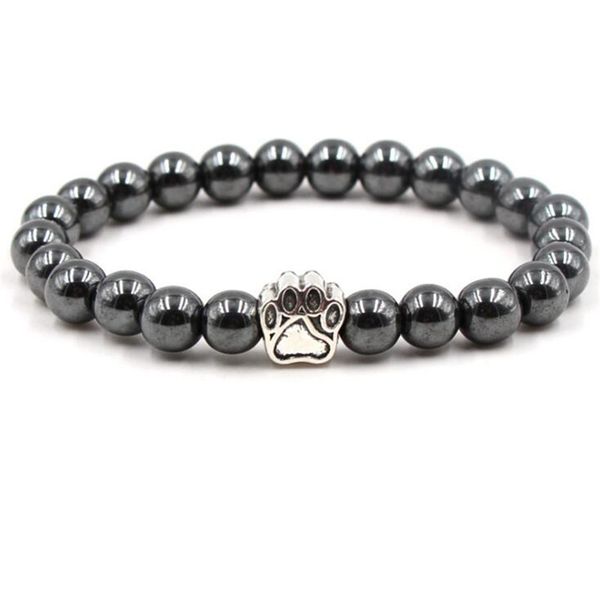 

8mm black stone hematite bracelets silver lion dog paw elephant skull elastic beadeds bangles for women & men gift